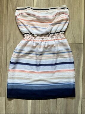 White House Black Market Striped Strapless Dress in Navy, Coral & White